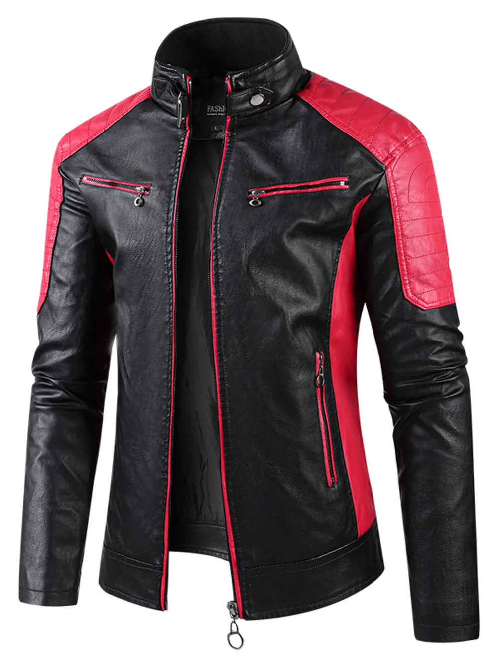 Men's Plus Size Color Block Leather Jacket, image 3