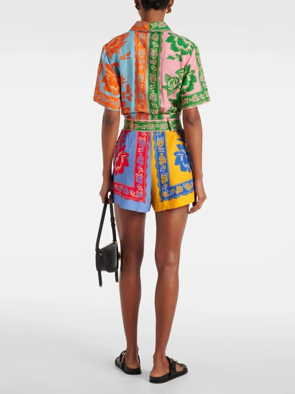 Printed Short Sleeve Tie Waist Romper, image 5