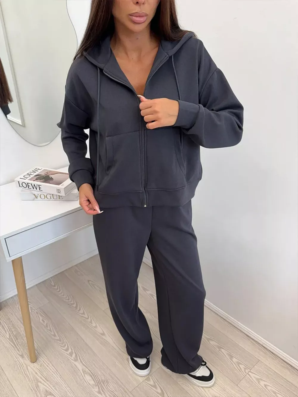 Zip-Up Hoodie and Wide-Leg Pants Set, image 15