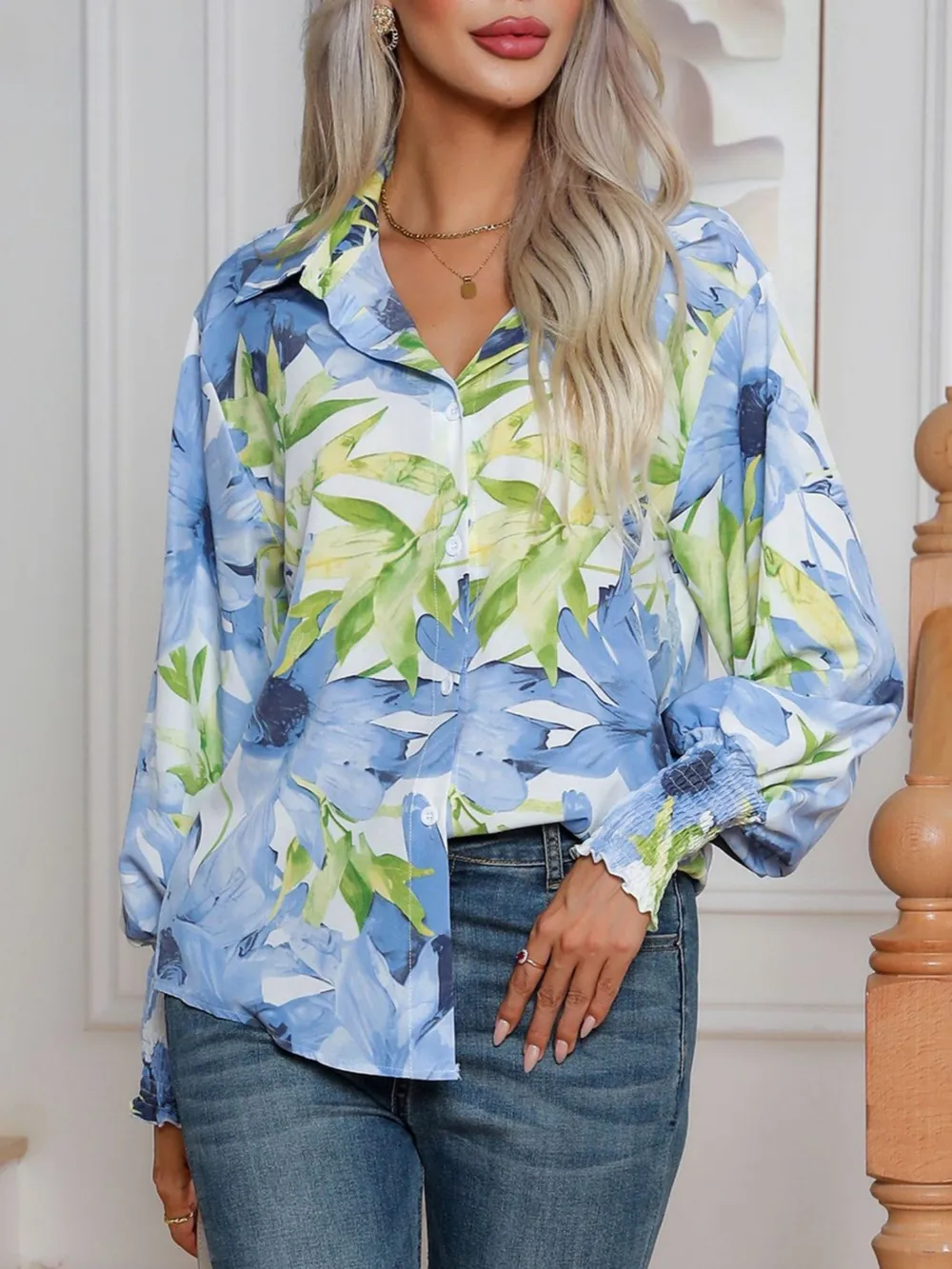 Printed Button Up Long Sleeve Shirt, image 15