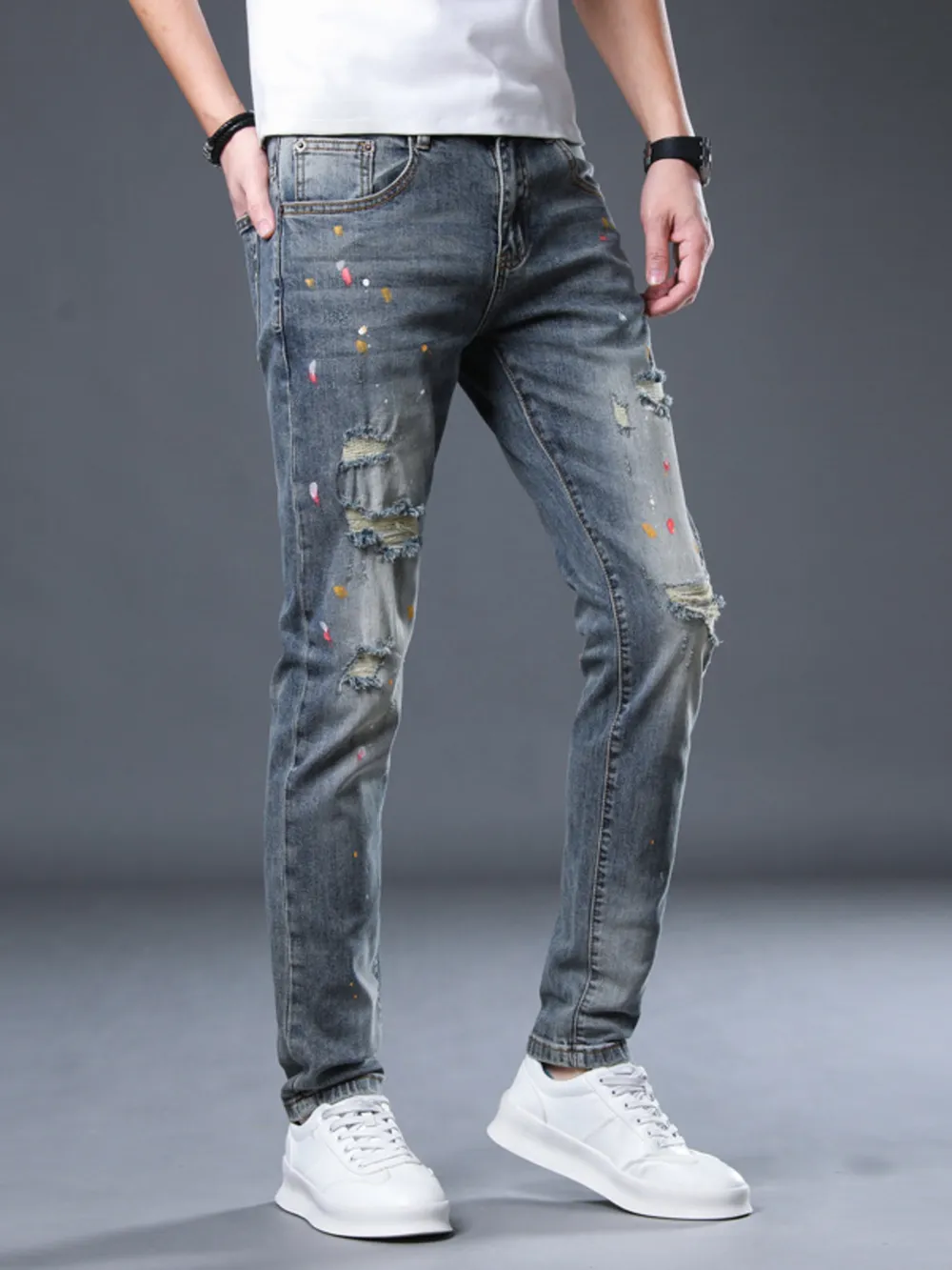 Men's Distressed Slim Fit Jeans, image 5