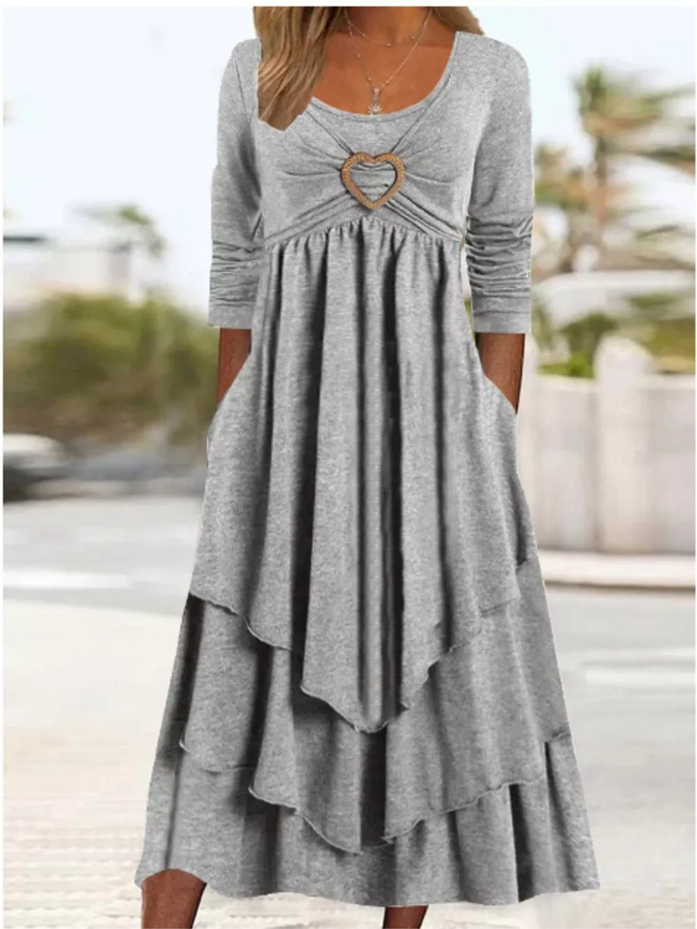 Full Size Heart-Decor Layered Midi Dress Plus Size, image 2