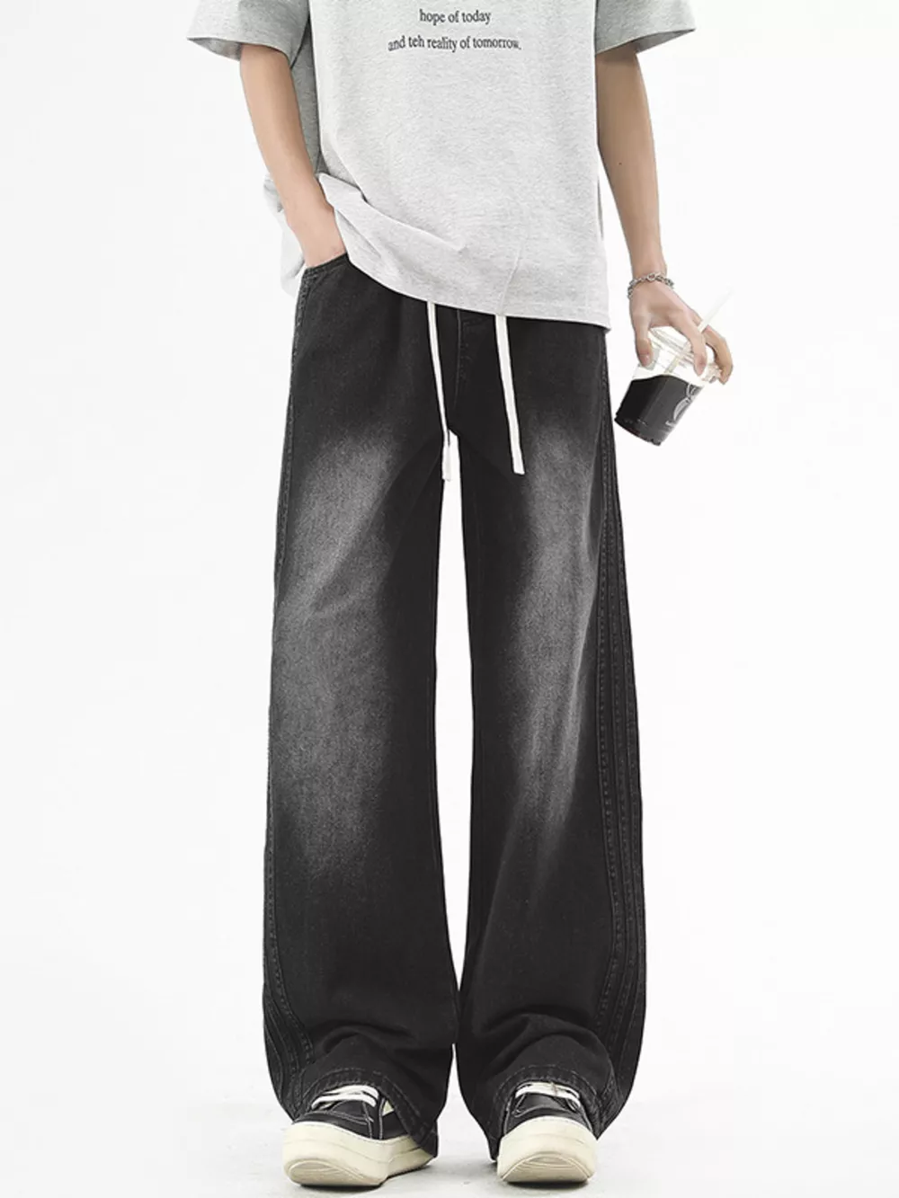Men's Plus Size Vintage Wash Wide Leg Jeans, image 6
