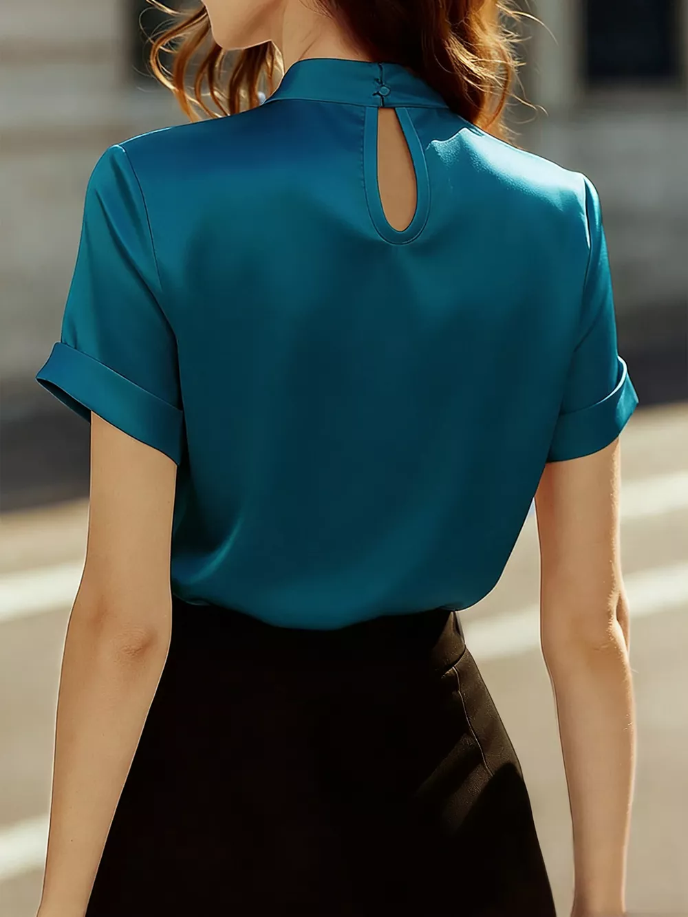 Keyhole Neck Satin Blouse, image 7