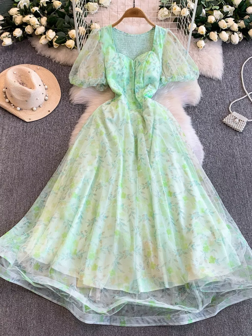Sweetheart Neck Puff Sleeve Dress, image 6