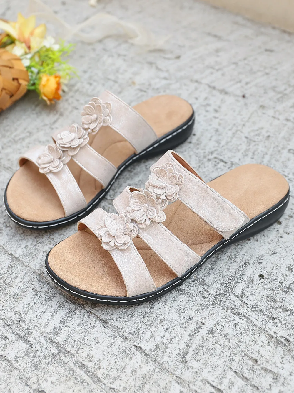 Flower Multi-Strap Flat Sandals, image 4