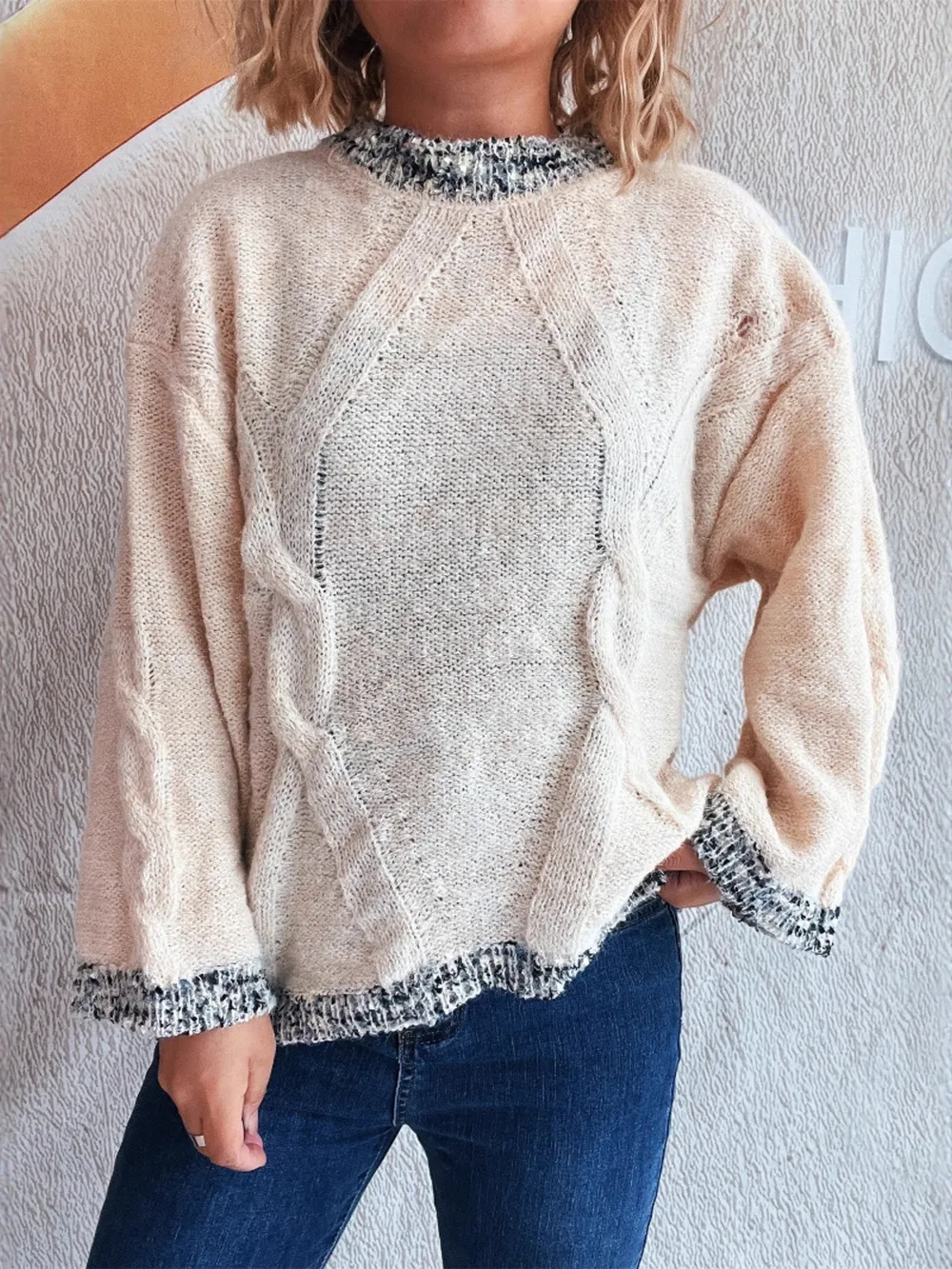 Contrast Trim Detail Round Neck Sweater, image 7