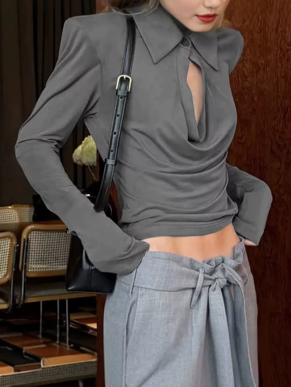 Long-Sleeve Slim-Fit T-Shirt with Cutout Detail, image 2