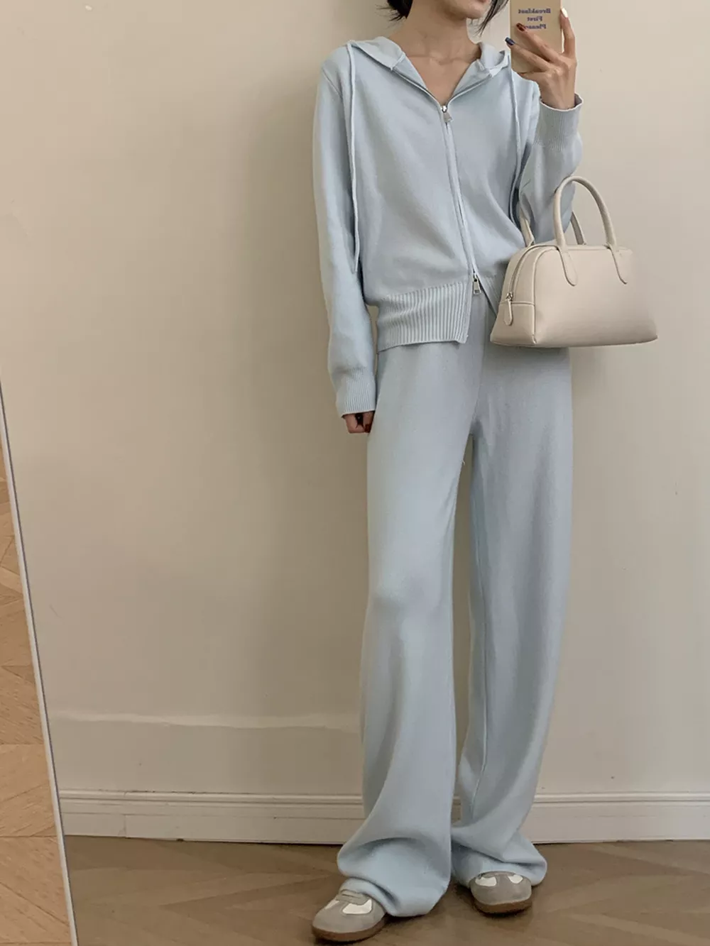 Zip Up Cardigan and Drawstring Wide Leg Pants Knit Set, image 20