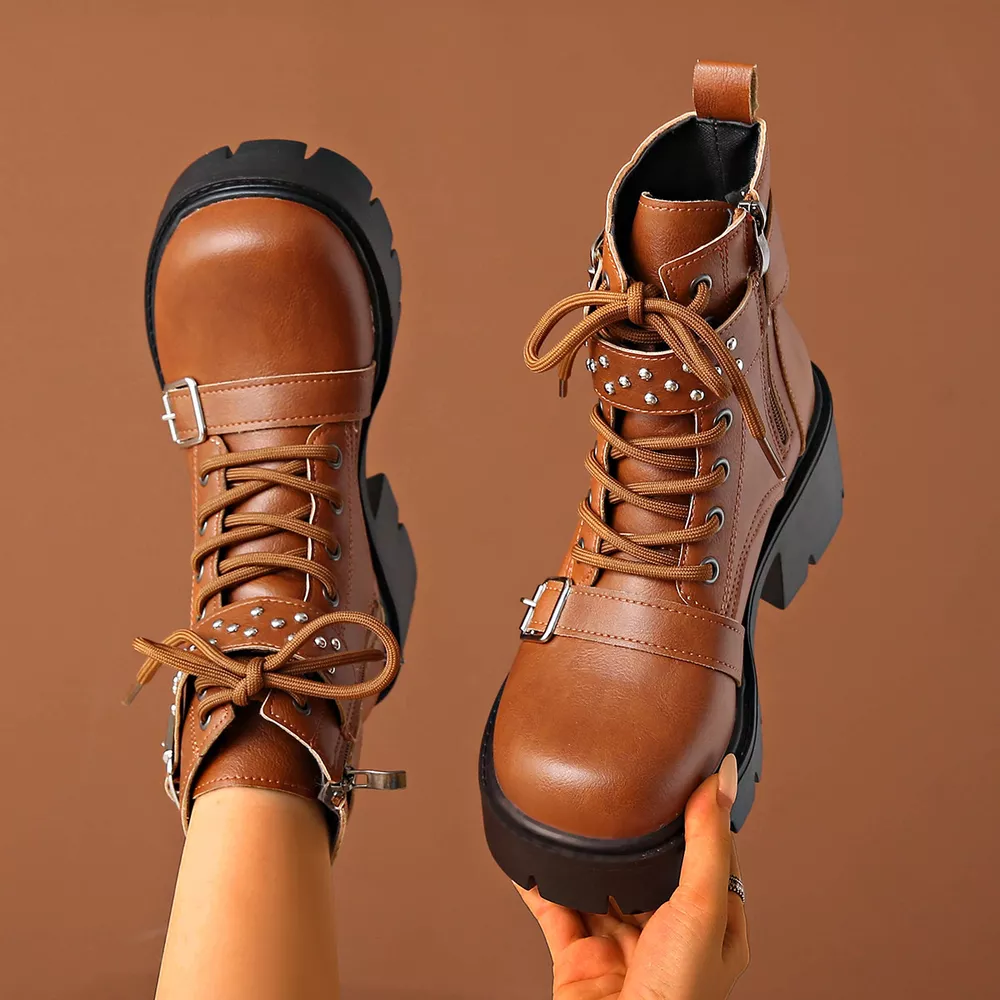Round Toe Block Heels Boots, image 10