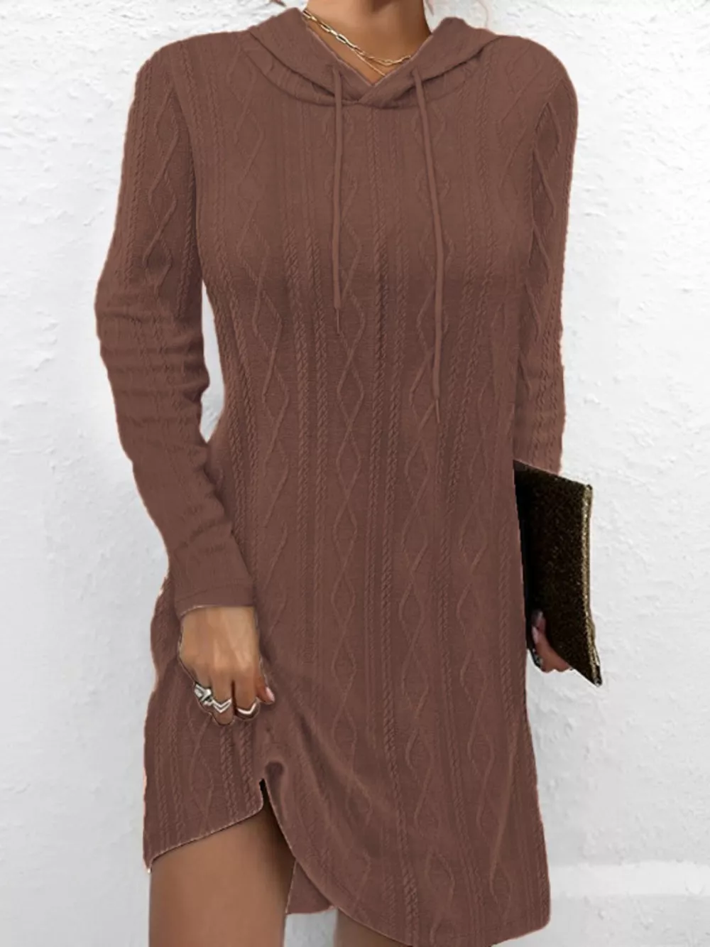 Casual Long Sleeve Hooded Knit Dress, image 15