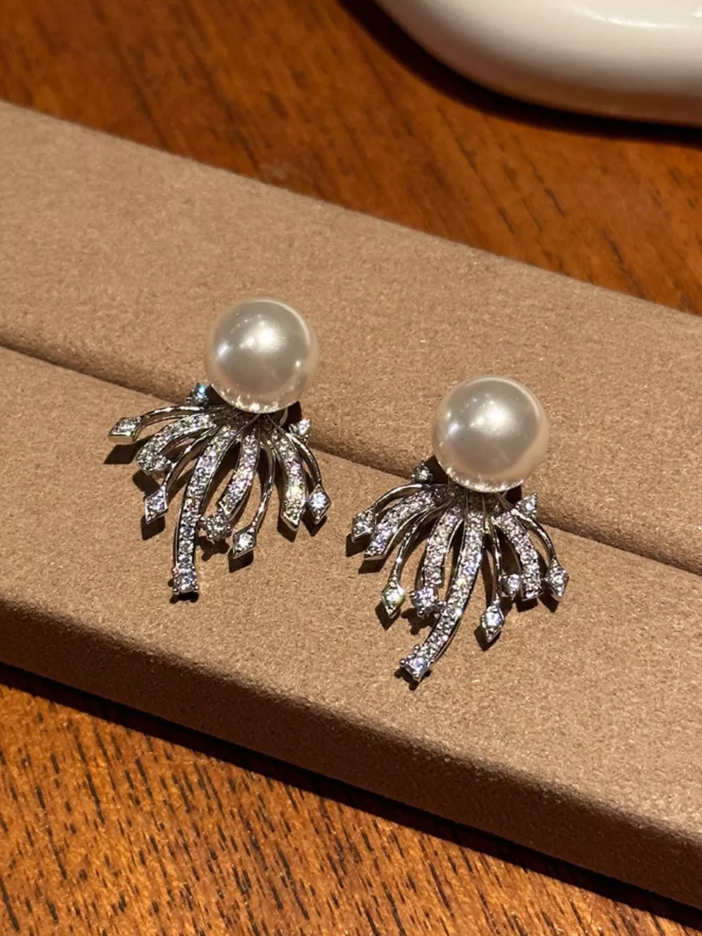 925 Sterling Silver Zircon Pearl Earrings, image 2