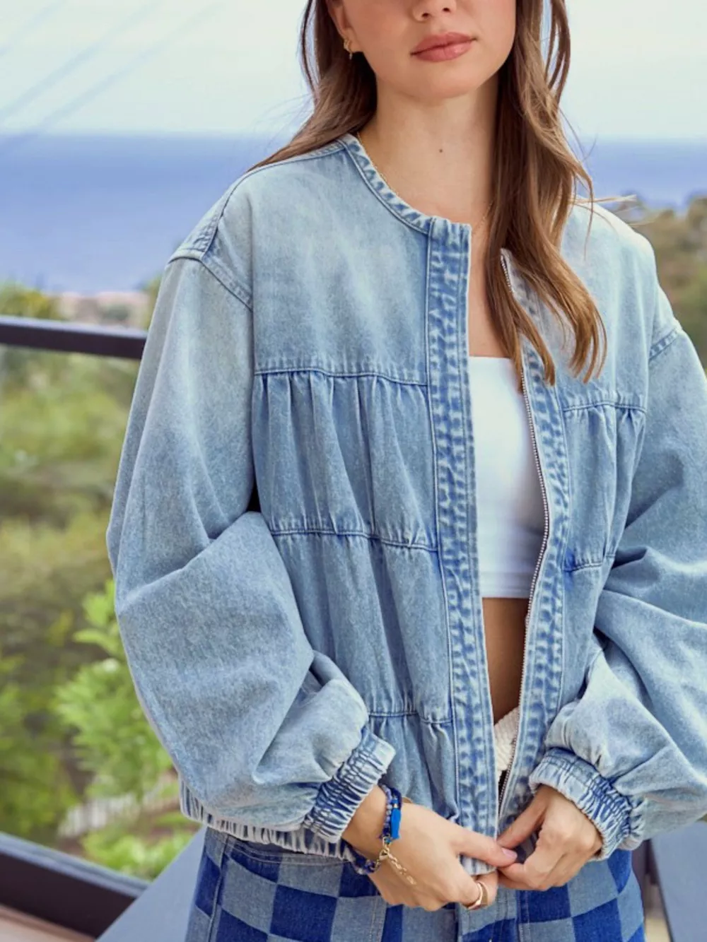 Washed Zip Up Denim Jacket, image 5