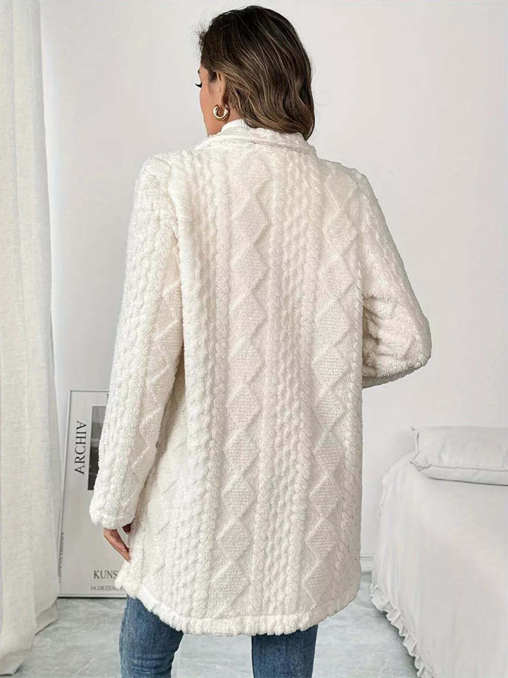 Fleece Double-Breasted Longline Coat, image 5