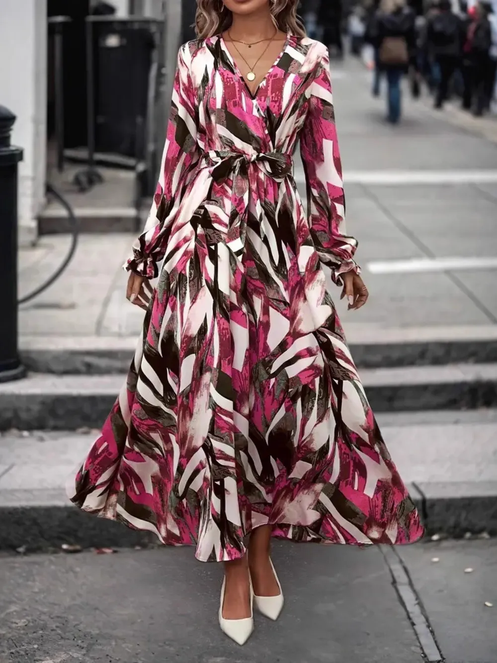 Printed Surplice Flounce Sleeve Maxi Dress, image 10