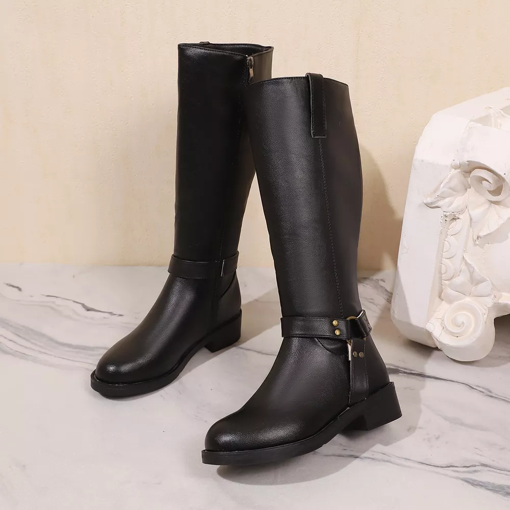 Knee-High Buckle Strap Riding Boots, image 3