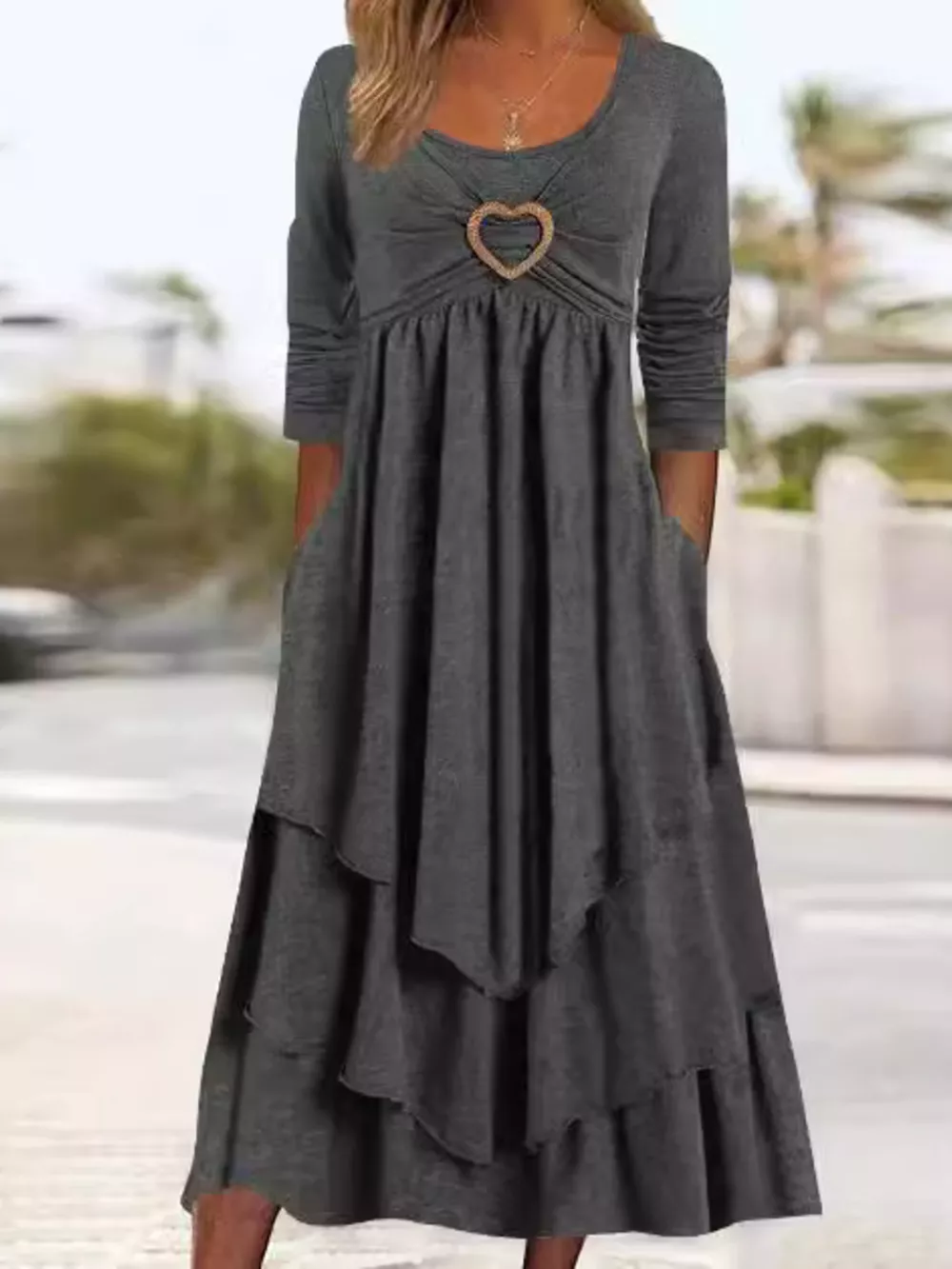 Full Size Heart-Decor Layered Midi Dress Plus Size, image 8