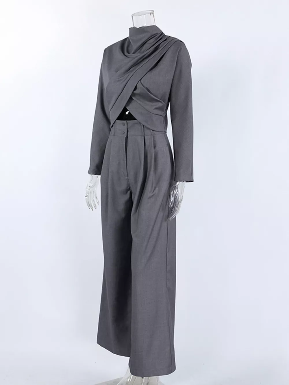 Draped Crop Top and Wide-Leg Pants Set, image 9
