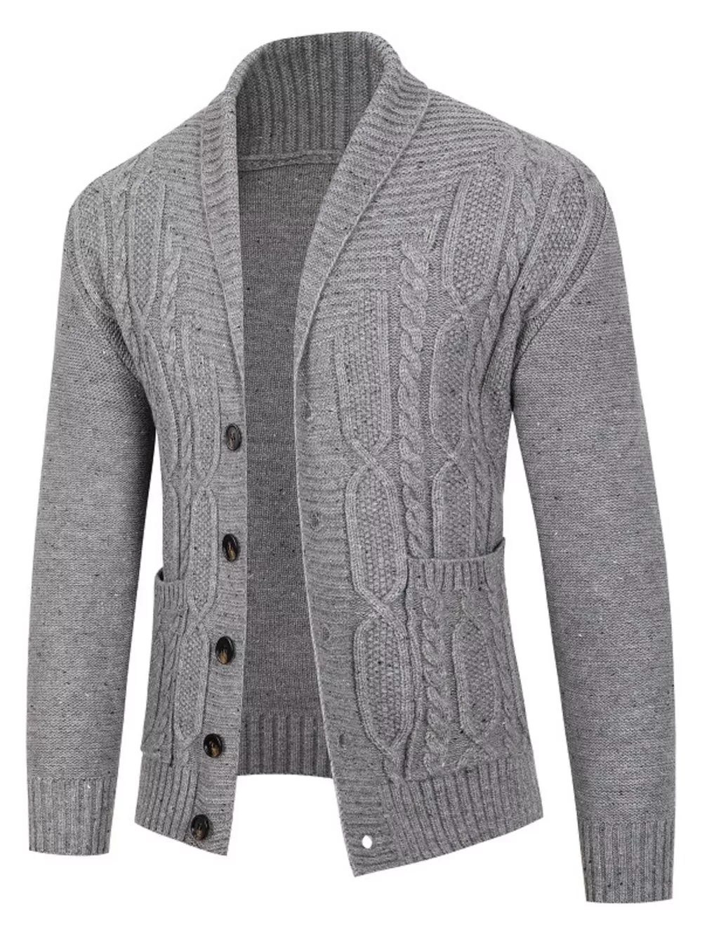 Men's Plus Size Speckled Cable Knit Shawl Collar Cardigan, image 4