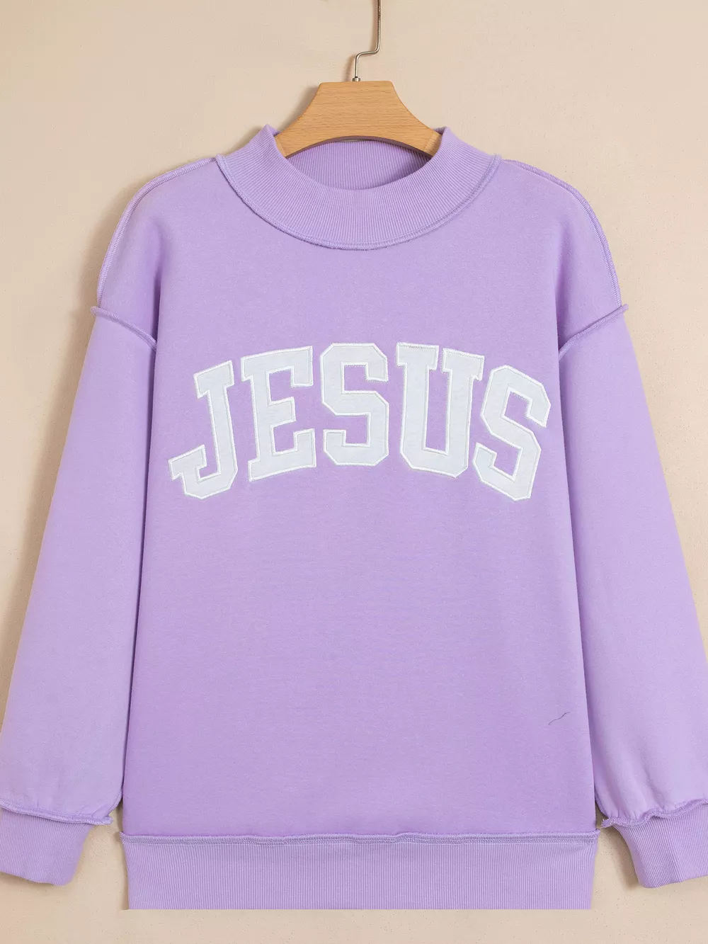 JESUS Letter Patch Graphic Exposed Seam Mock Neck Baggy Sweatshirt, image 3