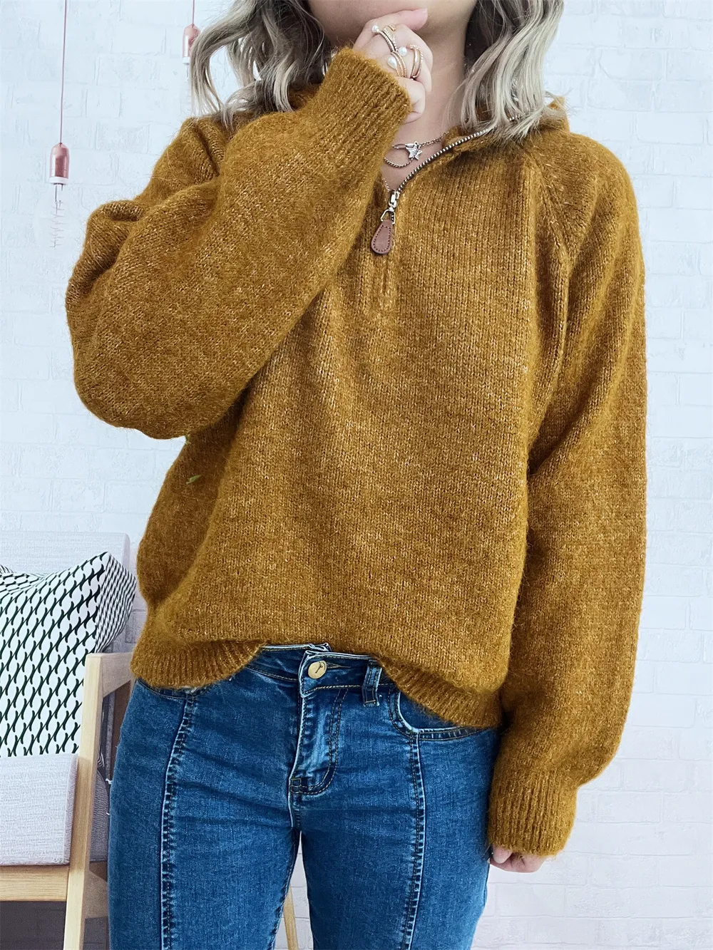 Quarter Zip Ribbed Hem Sweater, image 28