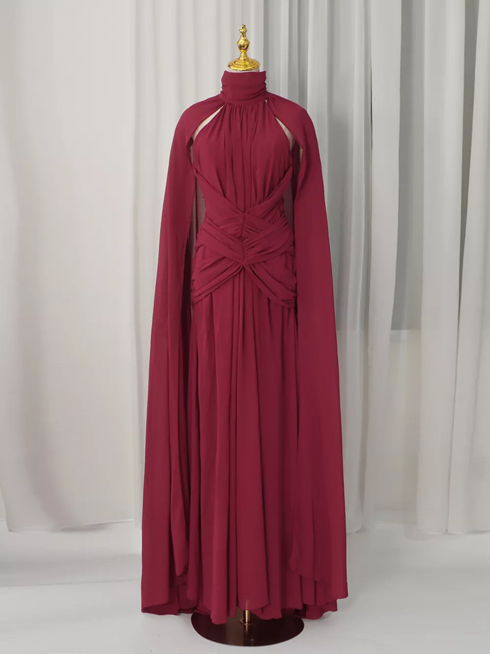 Ruched Halter Neck Cape Maxi Dress, image 3