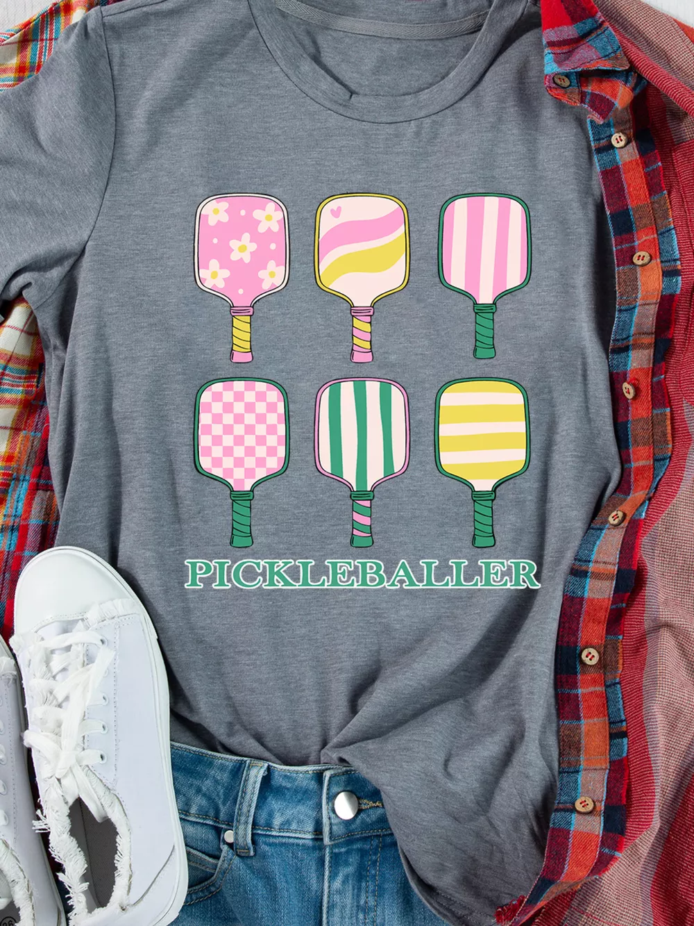 PICKLEBALLER Playful Bats Printed Casual T Shirt, image 4