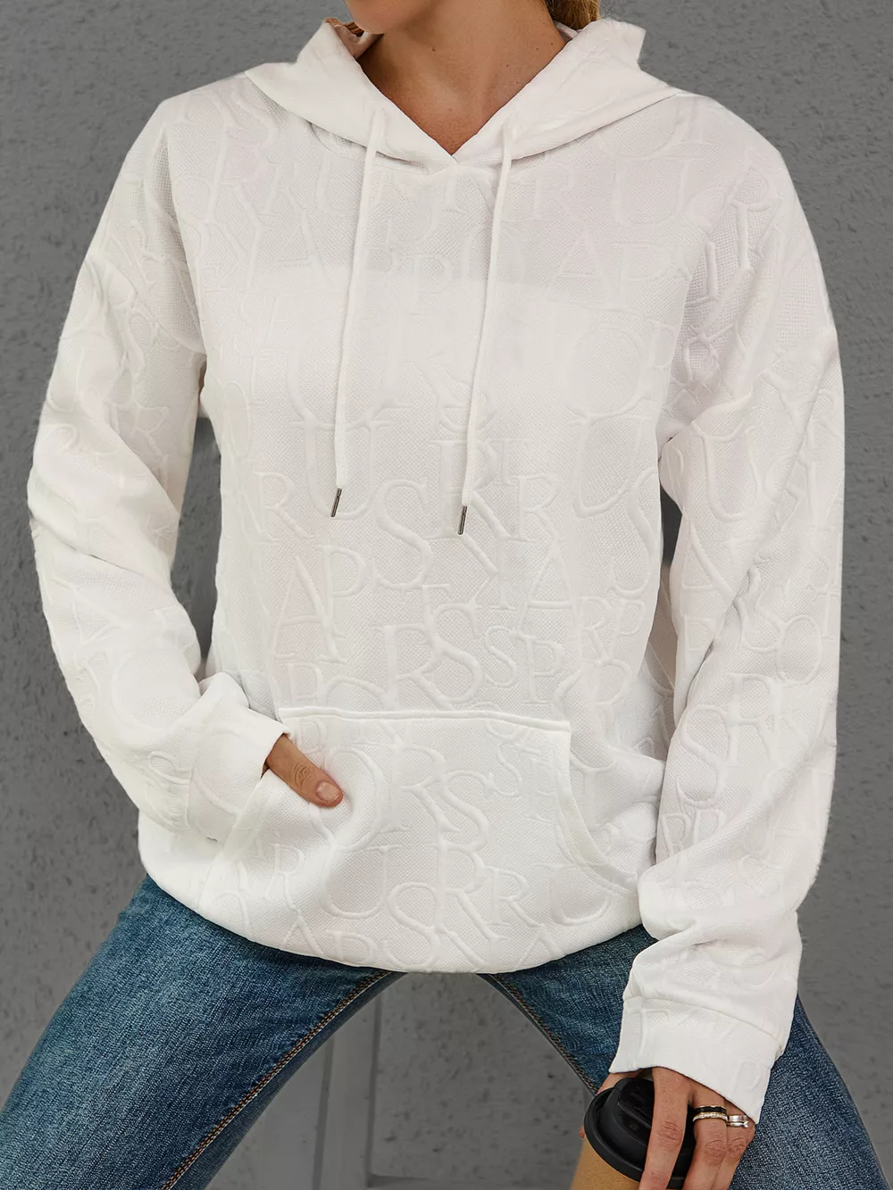 Full Size Embossed Lettering Casual Hoodie Plus Size, image 2