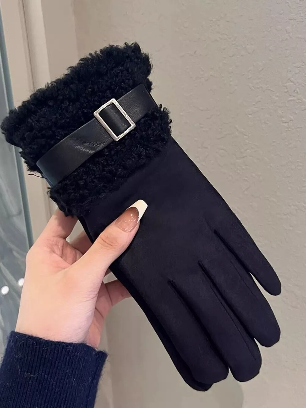 Suede Gloves with Fur Cuff, image 6