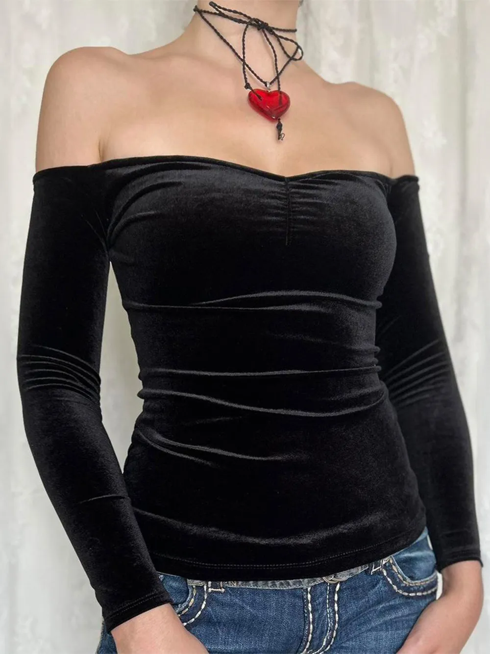 Off-Shoulder Long Sleeve Top, image 2