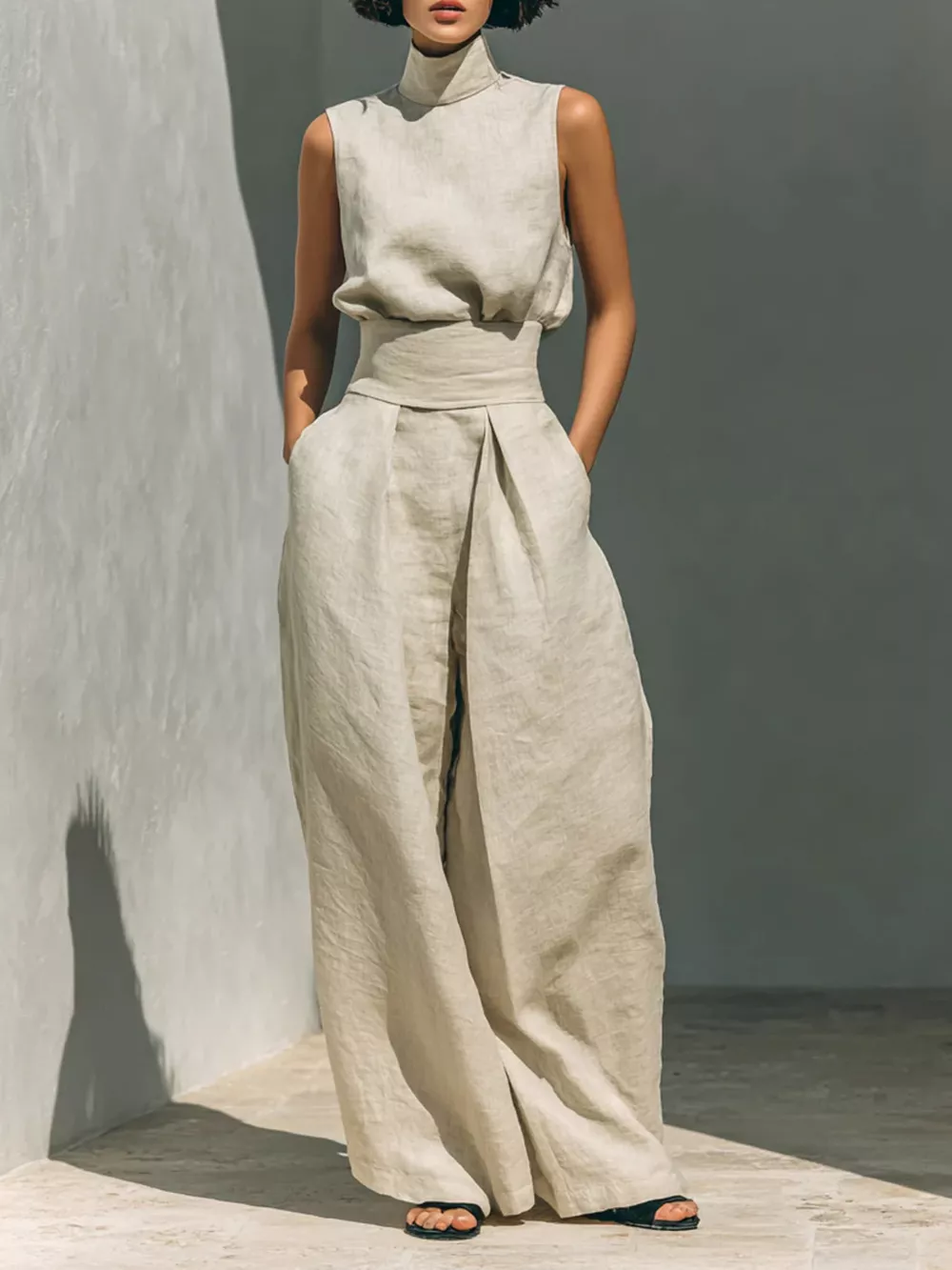 Full Size Sleeveless Wide-Leg Jumpsuit with Smocked Waist Plus Size