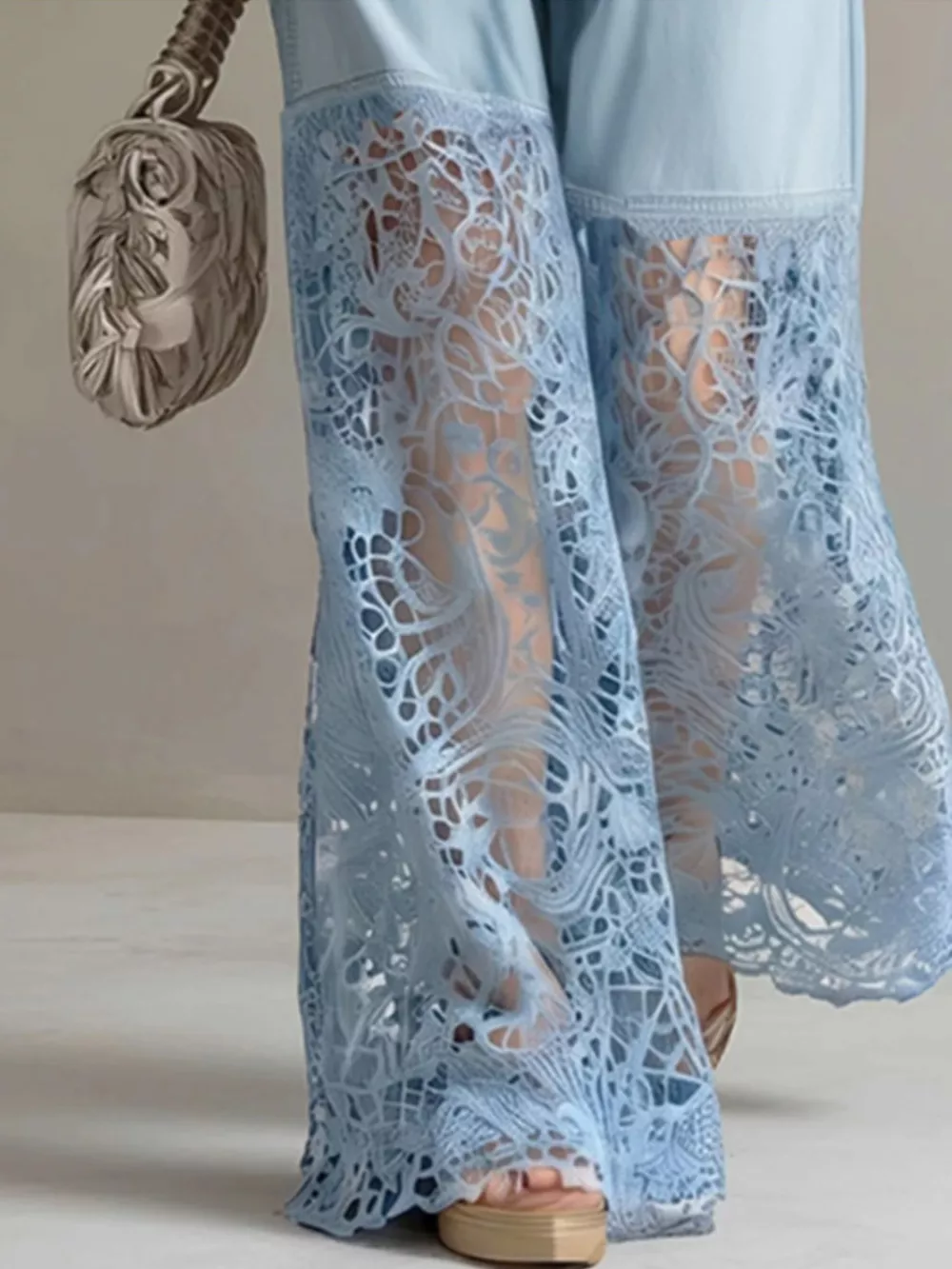 Lace Patchwork Wide Leg Jeans, image 3