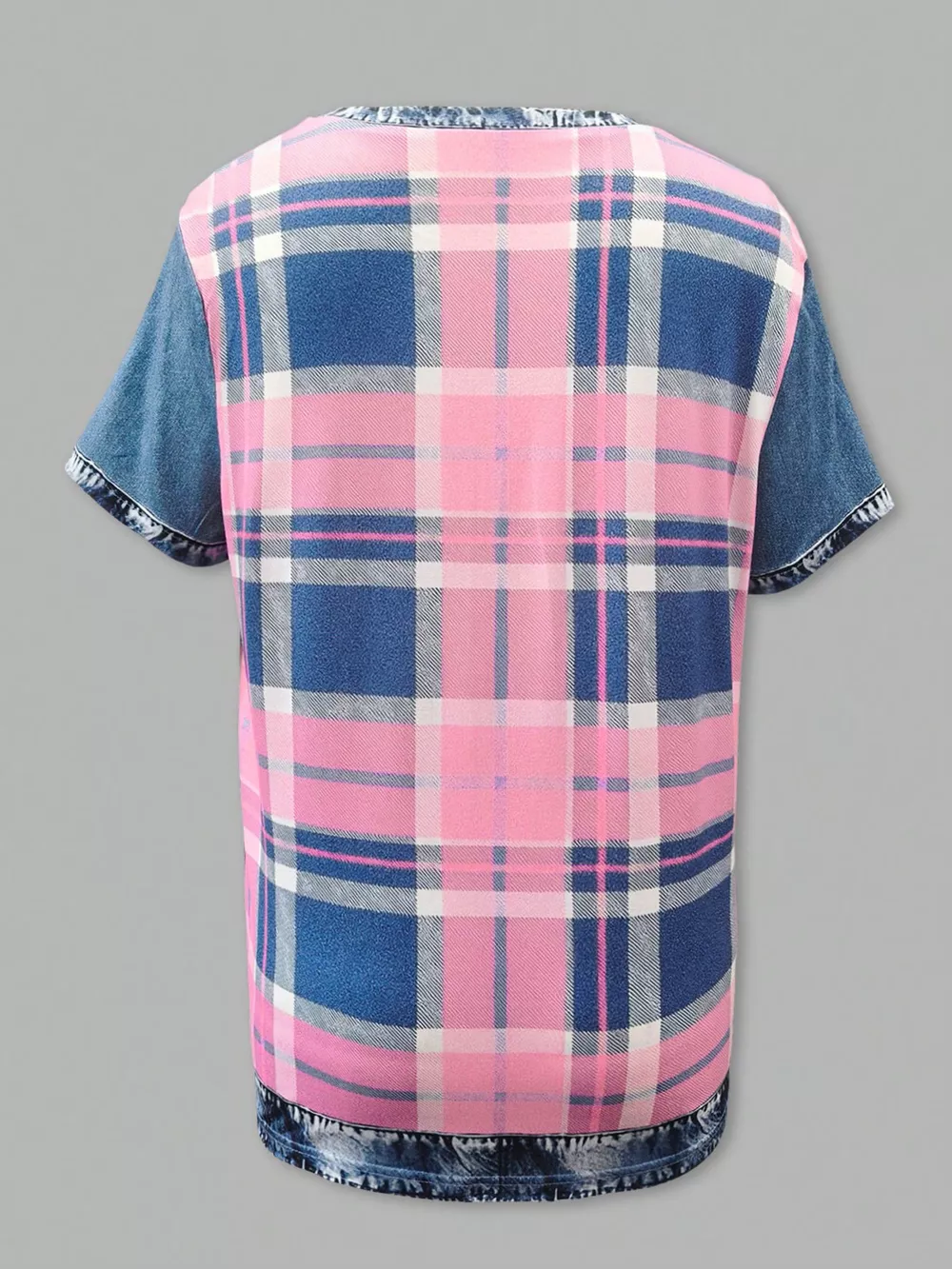 Denim Patchwork Short Sleeve Blouse, image 6