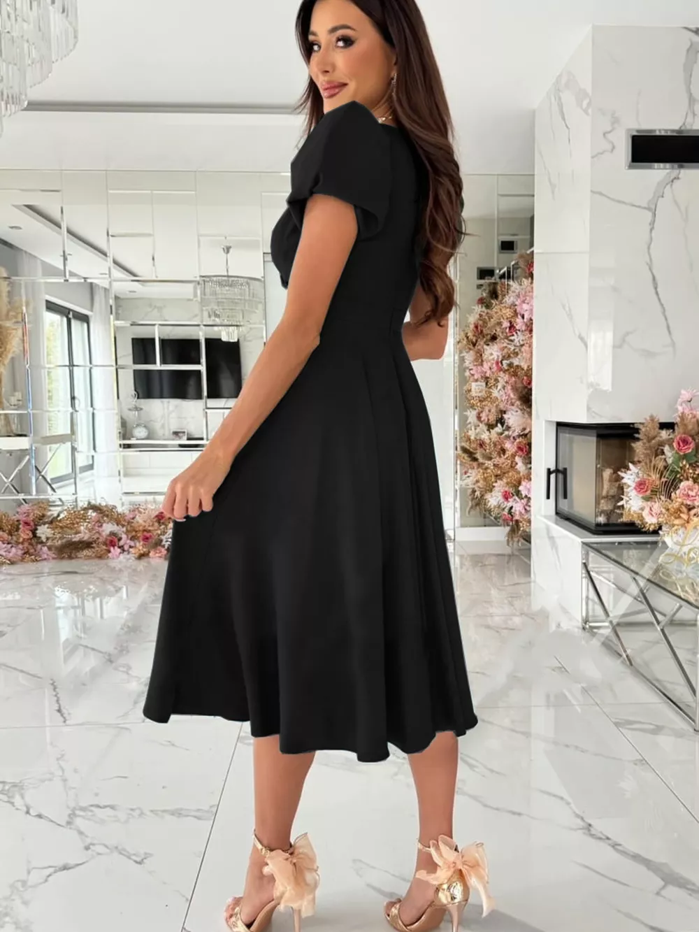 Surplice Short Sleeve Midi Dress, image 12