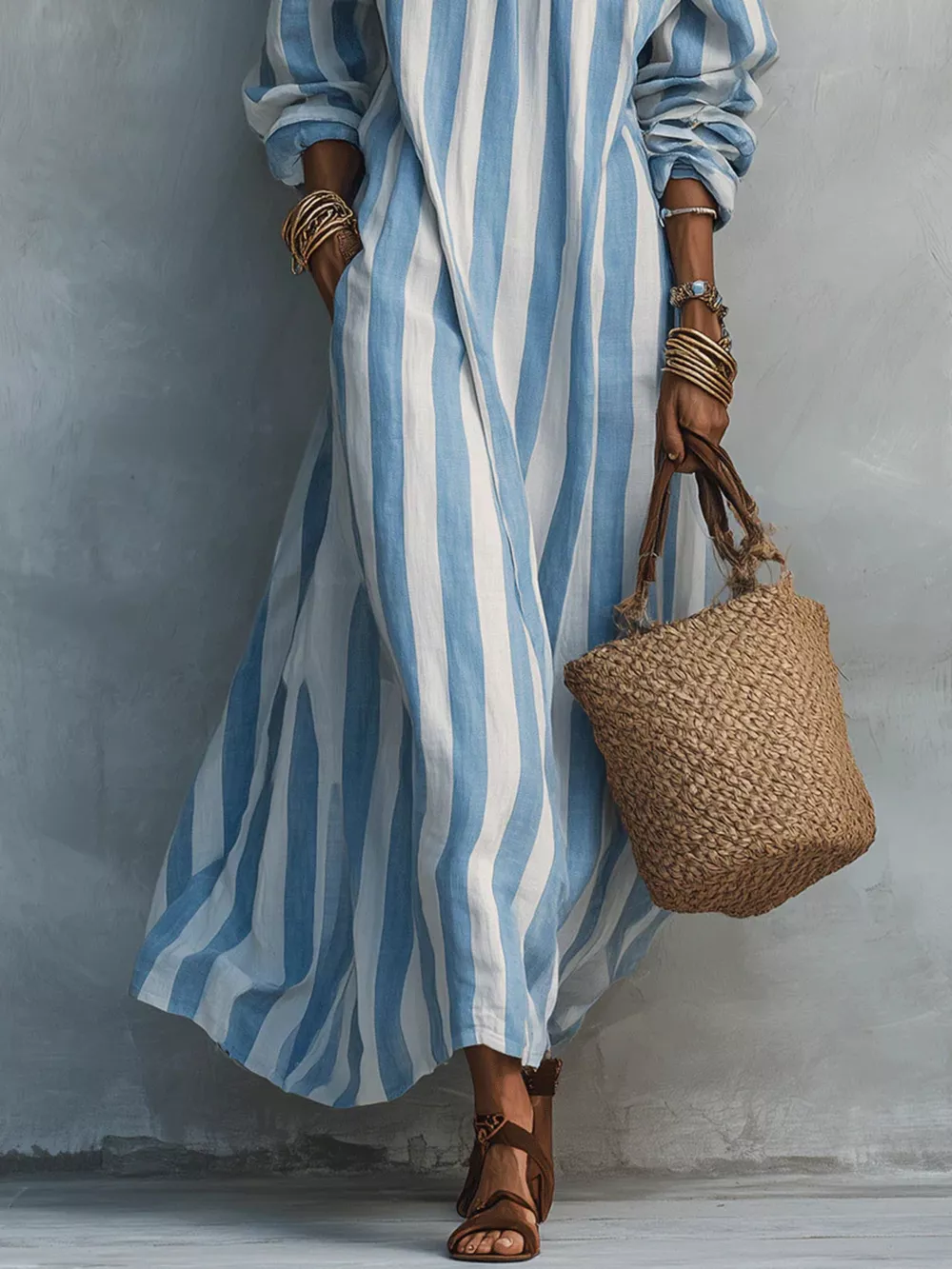 Off-Shoulder Striped Maxi Dress, image 3