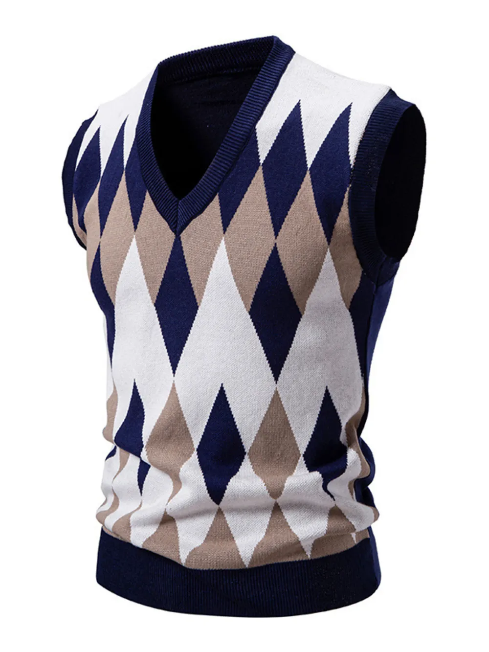 Men's Plus Size Diamond Pattern V-Neck Sweater Vest, image 11