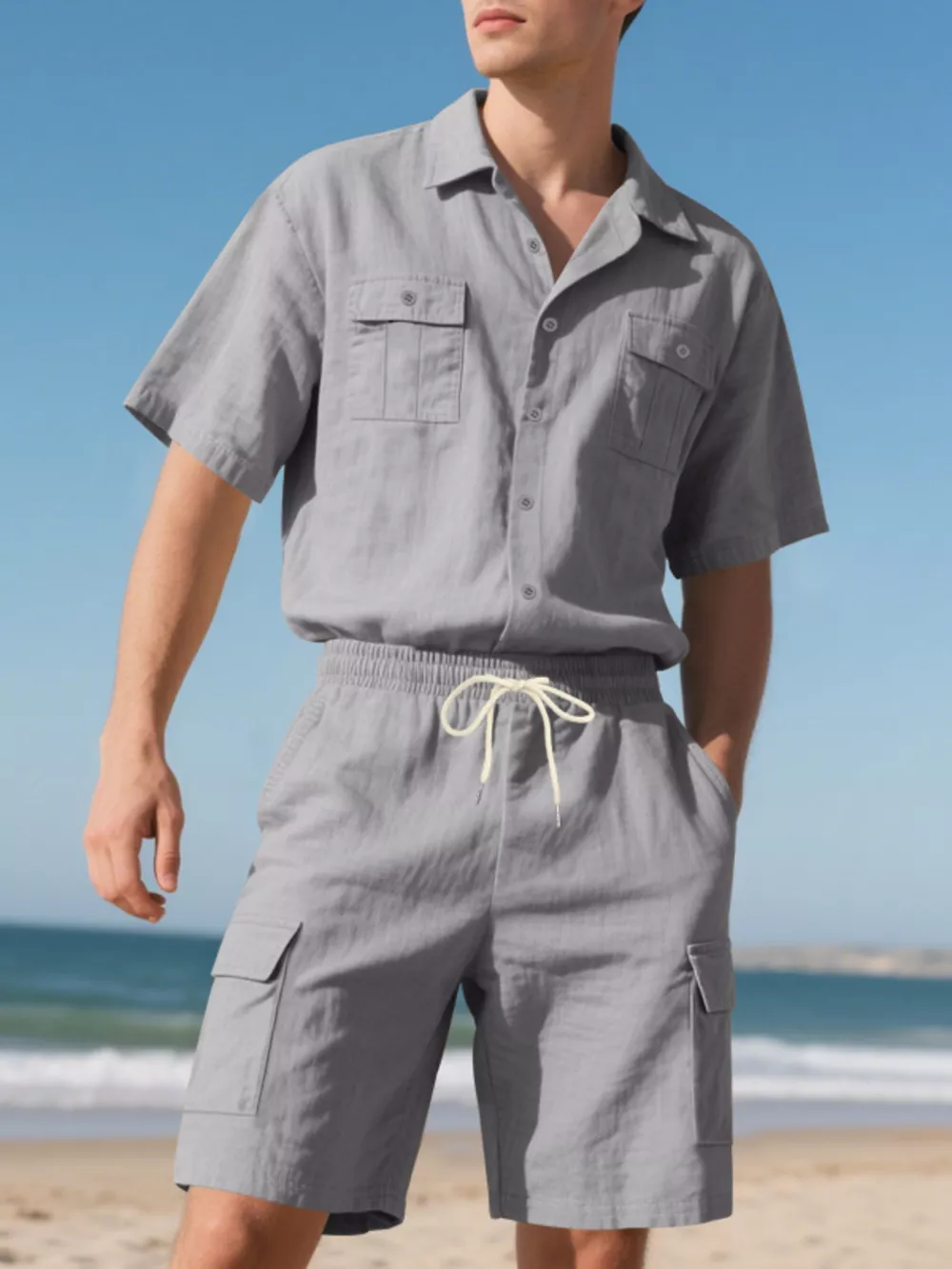 Men's Full Size Button Up Shirt and Shorts Set Plus Size, image 13