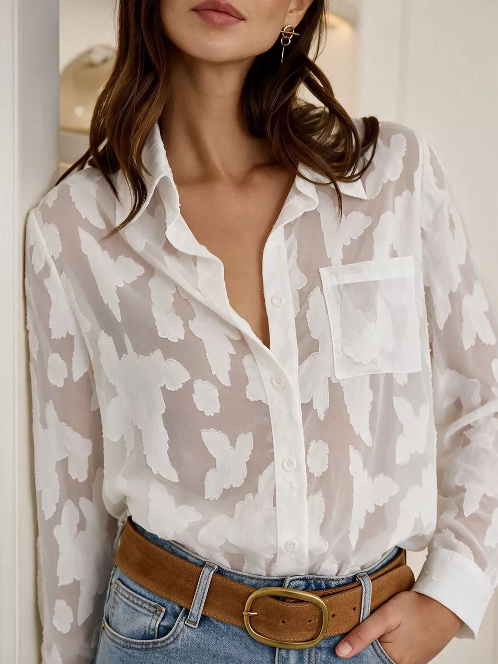 Sheer Button-Down Shirt, image 2