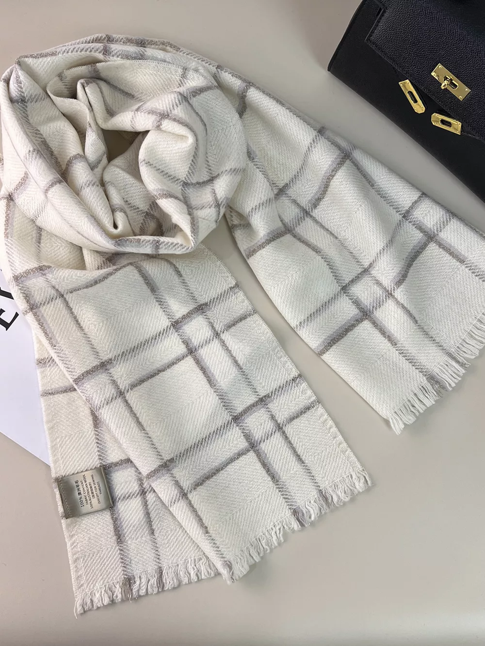 100% Wool Raw Hem Plaid Scarf, image 3