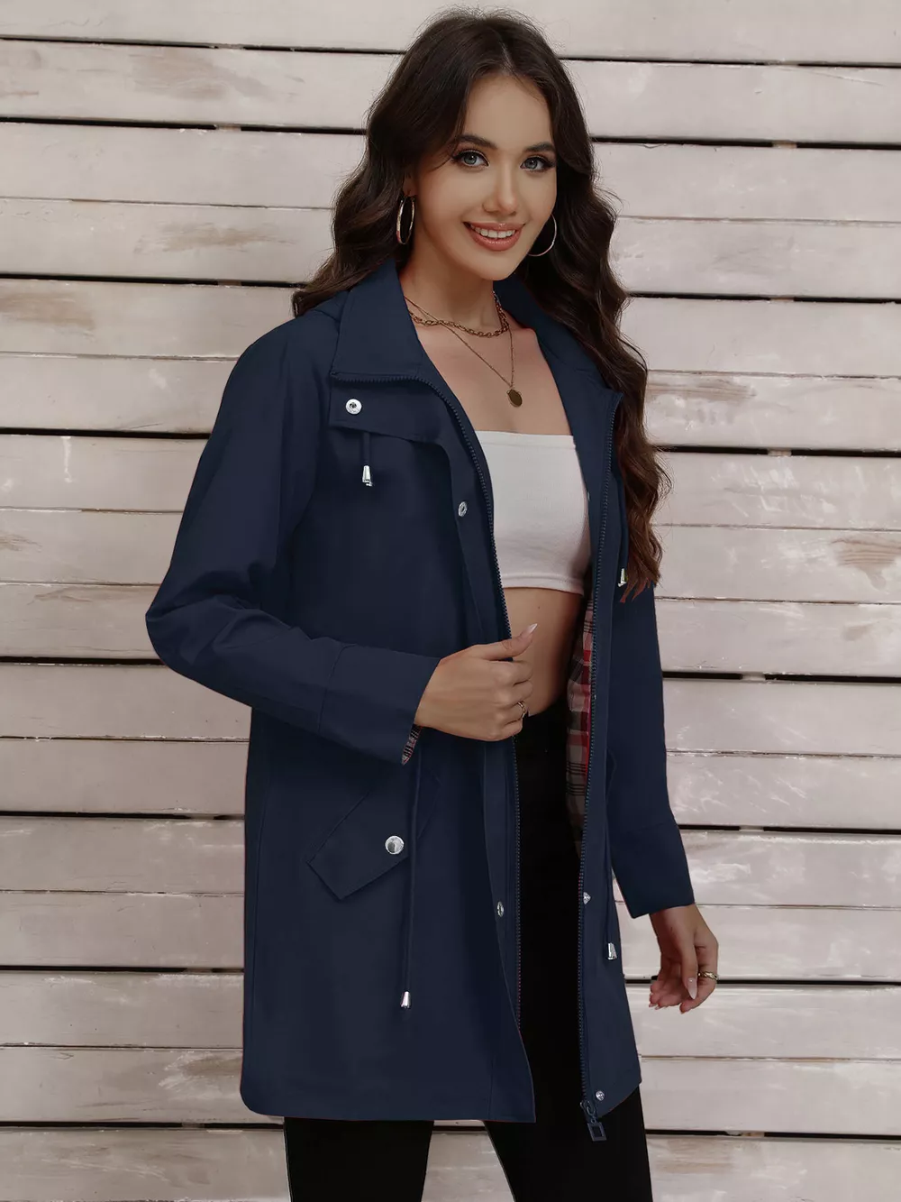 Drawstring Snap-Down Trench Coat, image 29