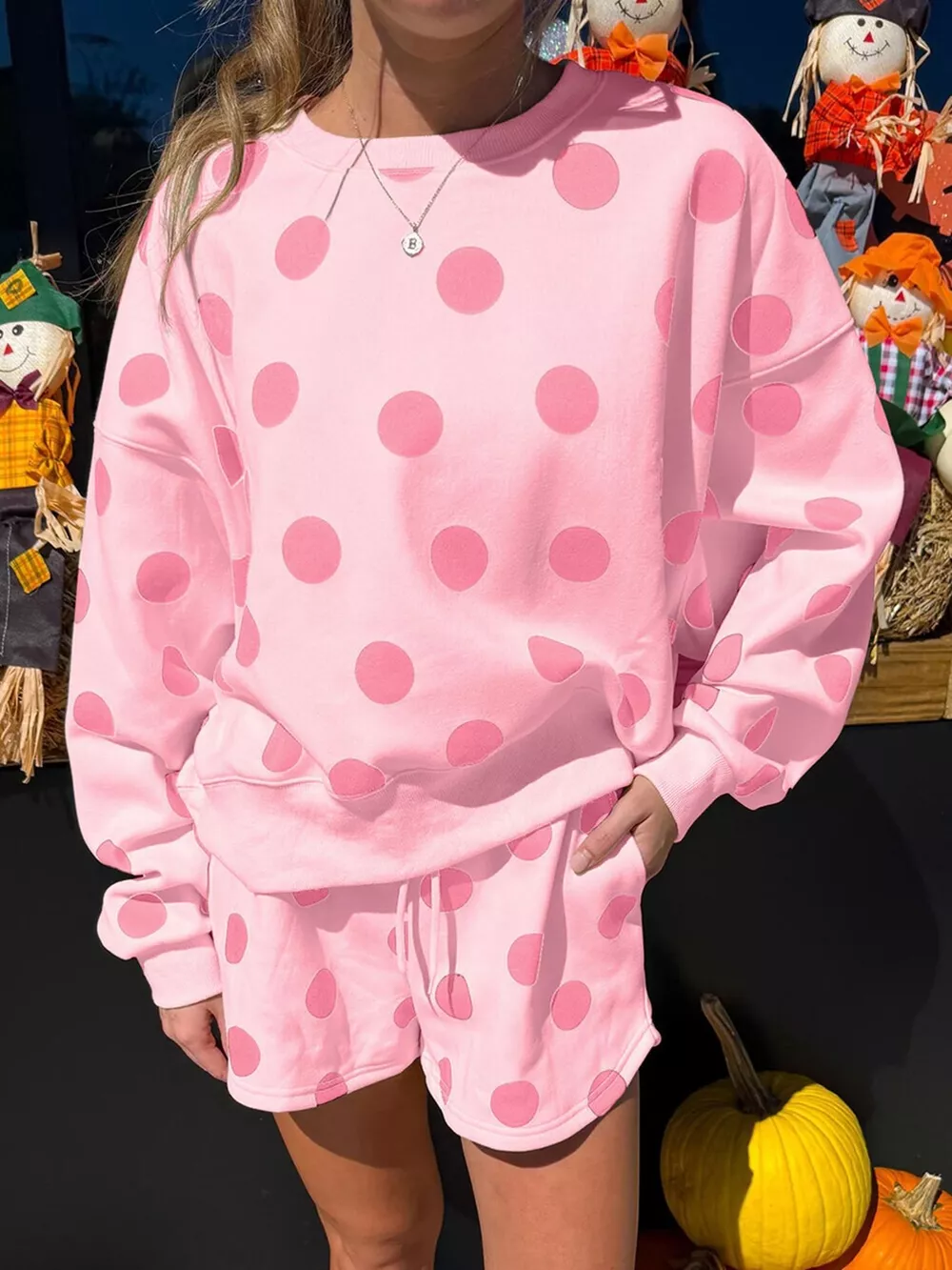 Polka Dot Crewneck Sweatshirt and Shorts Set, image 7