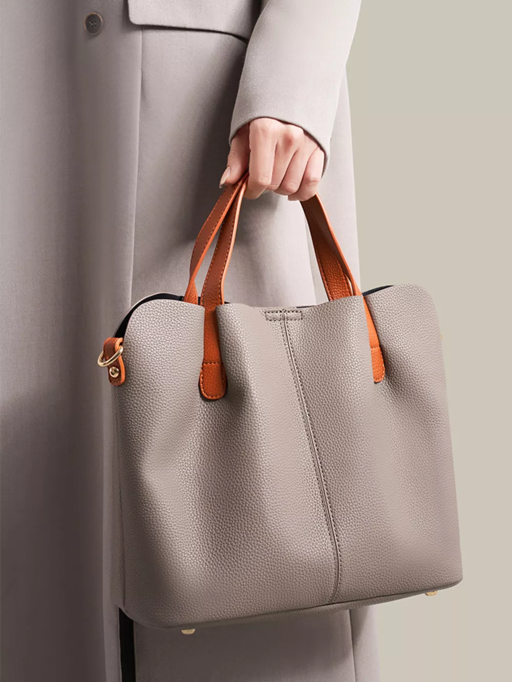 Leather Contrast Handle Handbag, image 8
