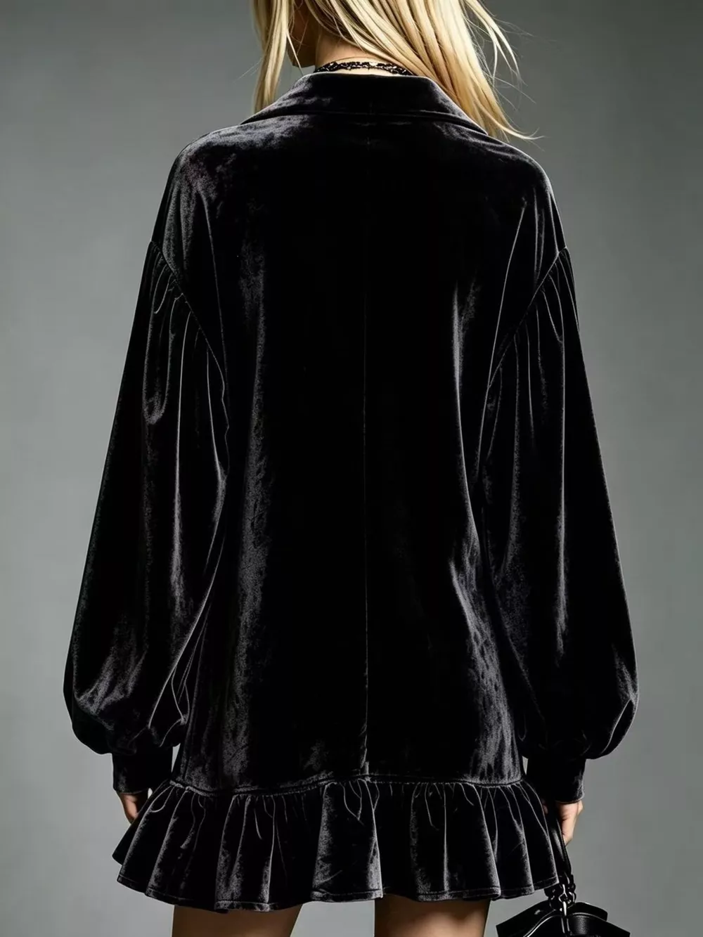 Full Size Velvet Ruffled Hem Long Sleeve Dress Plus Size, image 12