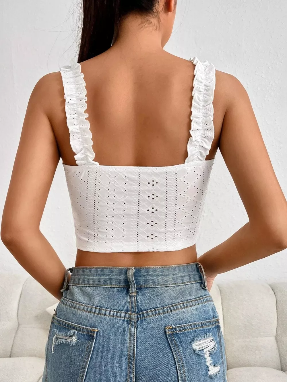 Eyelet Ruffle Strap Tie-Front Tank, image 16