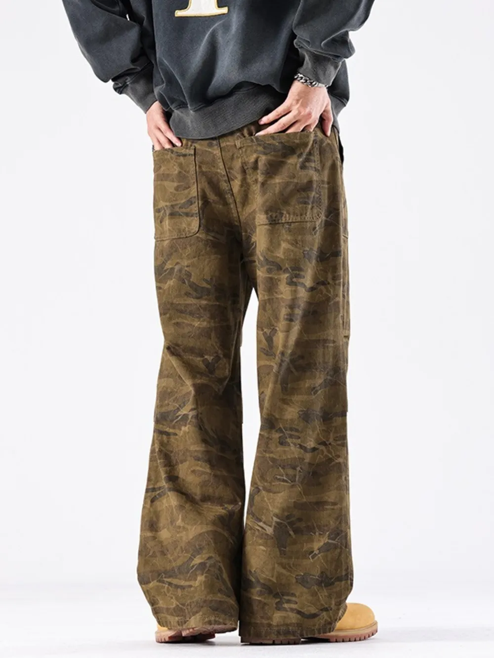 Men's Vintage Camouflage Wide-Leg Jeans, image 3