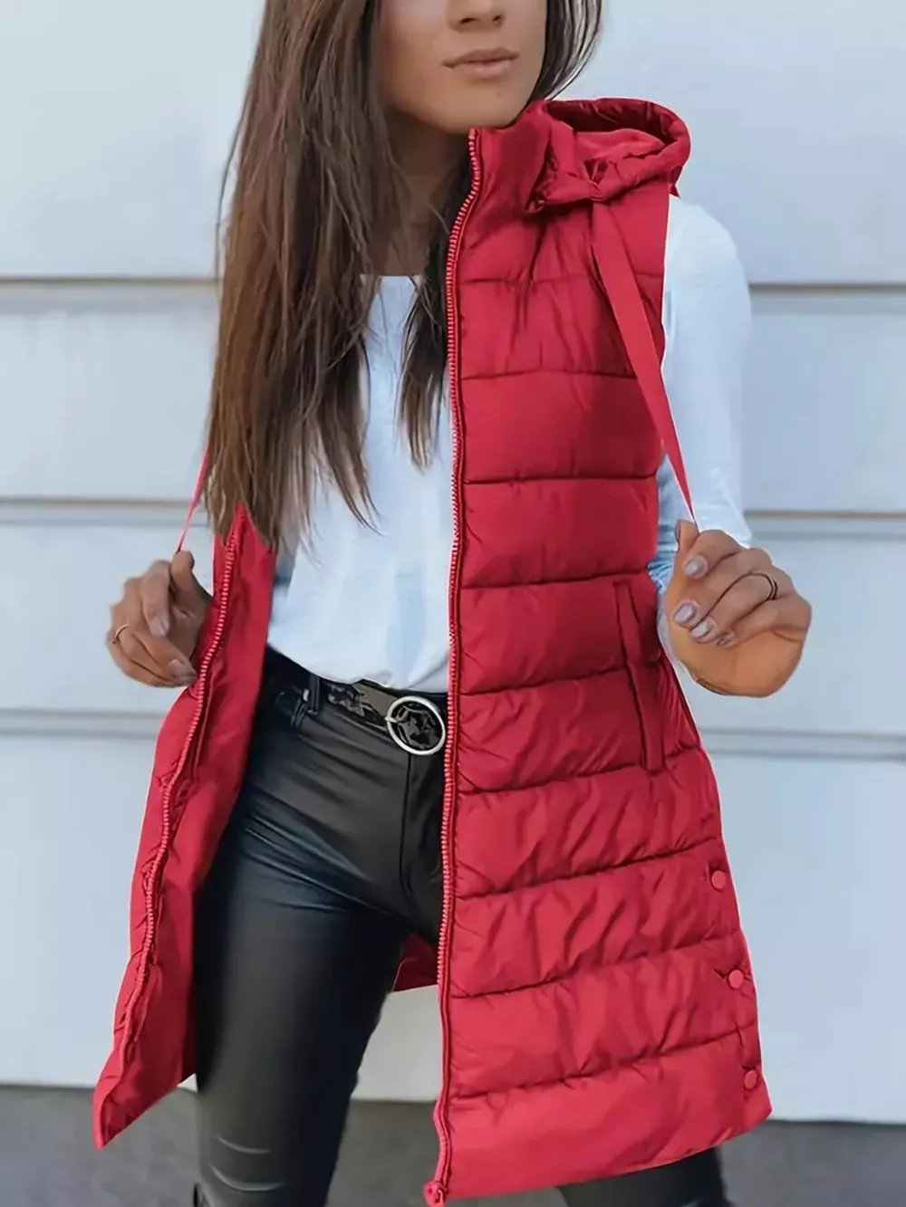 Zip Up Longline Hooded Puffer Vest Coat, image 18