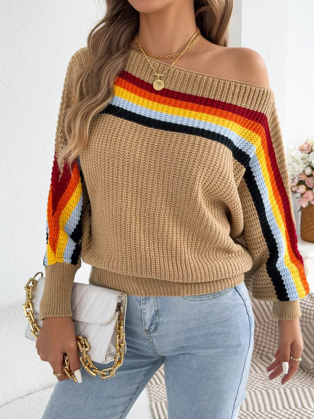 Striped Knit Boat Neck Sweater, image 13