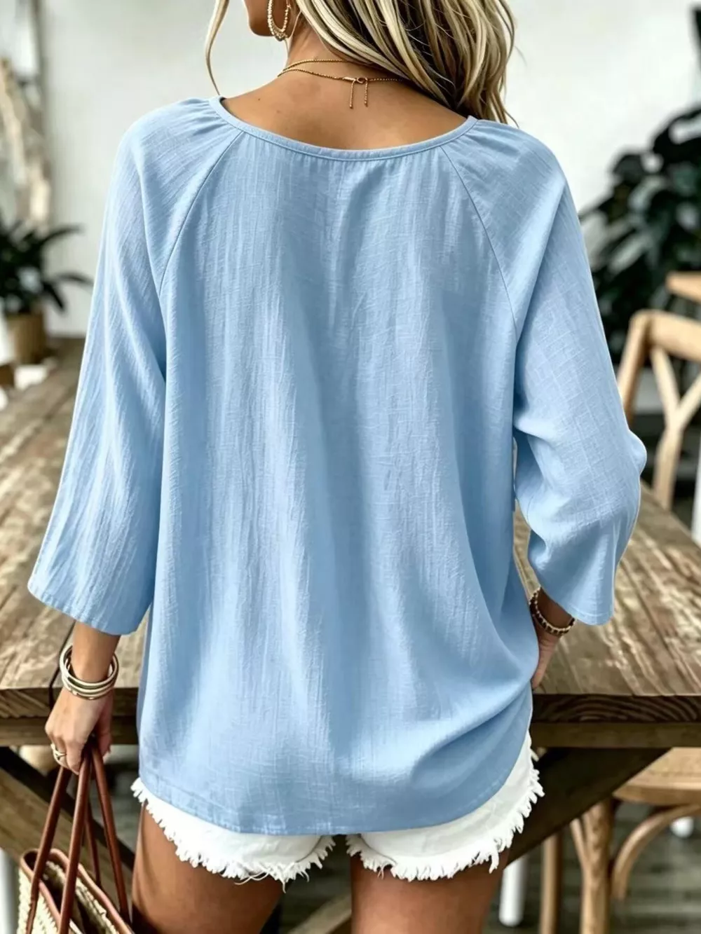 Full Size Textured V-Neck Casual T-Shirt Plus Size, image 24