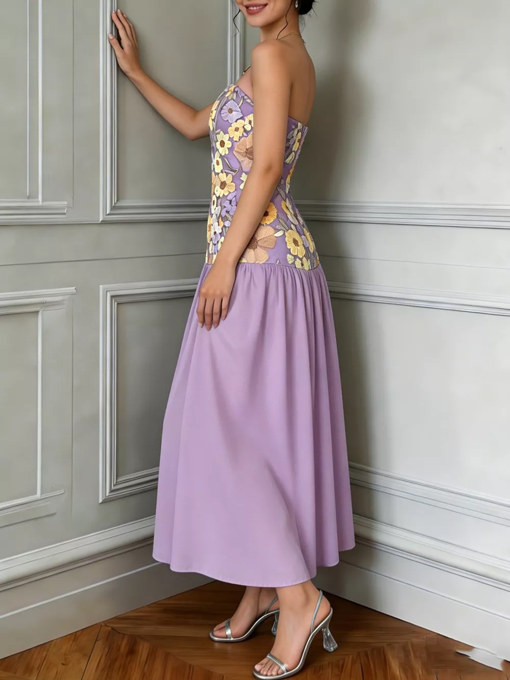 Floral Embroidered Tube Maxi Dress, image 9