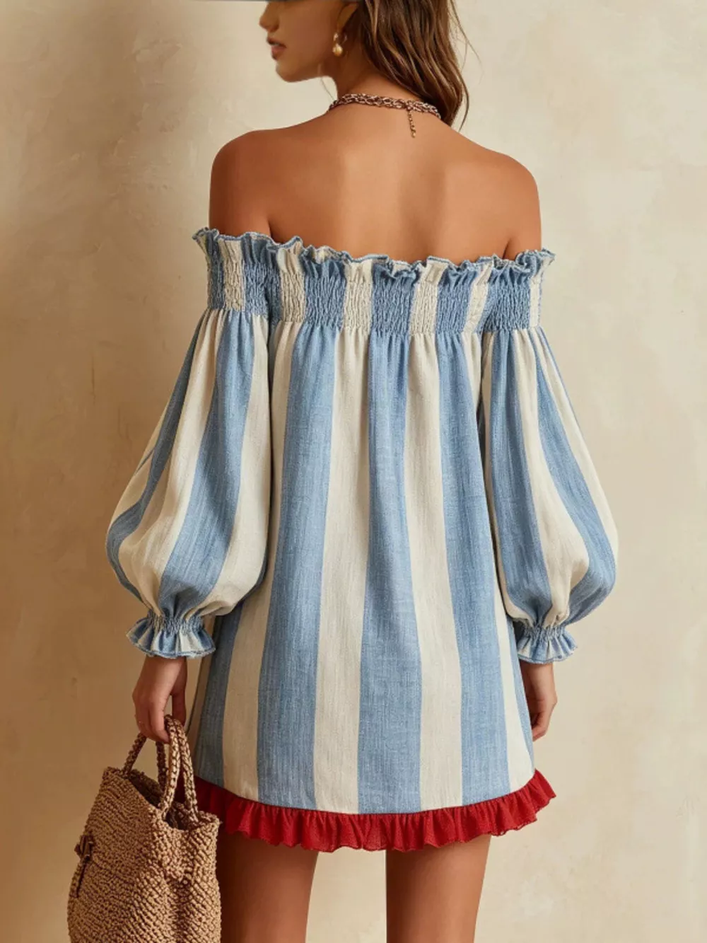 Off-Shoulder Striped Ruffle Hem Mini Dress, image 3